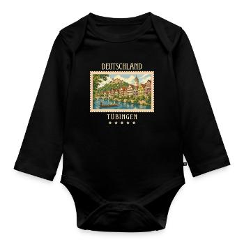 Deutschland Tübingen Vintage Reisemarke - Baby Bio-Langarm-Body - Schwarz - Vorne