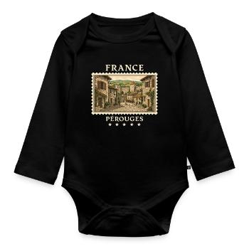 Frankreich Pérouges Vintage Reisemarke - Baby Bio-Langarm-Body - Schwarz - Vorne