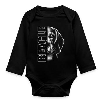 Beagle Porträt Schwarz Weiß mit Schriftzug - Baby Bio-Langarm-Body - Schwarz - Vorne