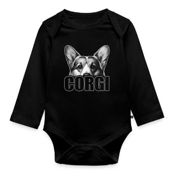 Welsh Corgi Porträt mit Schriftzug - Baby Bio-Langarm-Body - Schwarz - Vorne