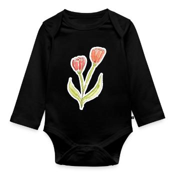 Wasserfarbene Tulpe - Baby Bio-Langarm-Body - Schwarz - Vorne