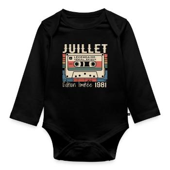Juli 1981 Geburtstagsgeschenk Juli 1981 - Baby Bio-Langarm-Body - Schwarz - Vorne