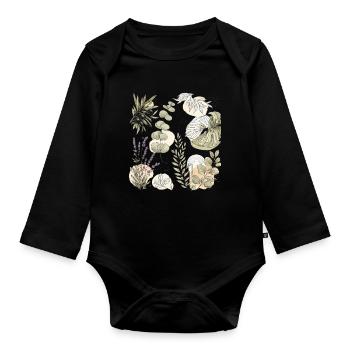 Natürliche Aquarellbotanik - Baby Bio-Langarm-Body - Schwarz - Vorne