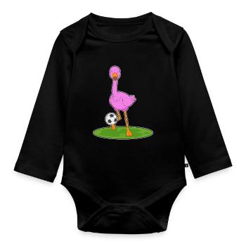 Flamingo Fußballspieler Fußball - Baby Bio-Langarm-Body - Schwarz - Vorne