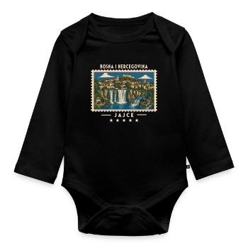 Bosnien und Herzegowina Jajce Vintage Reisemarke - Baby Bio-Langarm-Body - Schwarz - Vorne