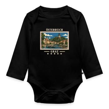Österreich Graz Vintage Reisemarke - Baby Bio-Langarm-Body - Schwarz - Vorne