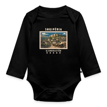 Albanien Gjirokastër Vintage Reisemarke - Baby Bio-Langarm-Body - Schwarz - Vorne