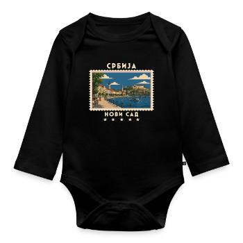 Serbien Novi Sad Vintage Reisemarke - Baby Bio-Langarm-Body - Schwarz - Vorne