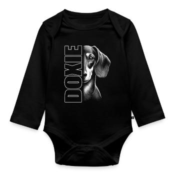 Dackel Porträt mit Schriftzug - Baby Bio-Langarm-Body - Schwarz - Vorne
