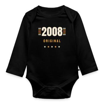 2008 Original Jahrgang Retro 18. Geburtstag Gesche - Baby Bio-Langarm-Body - Schwarz - Vorne