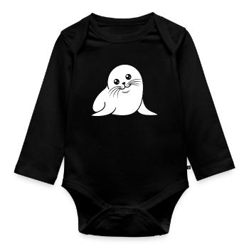 Baby Robbe Silhouette niedliches Tiermotiv - Baby Bio-Langarm-Body - Schwarz - Vorne