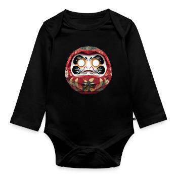 Blumenkreis-Daruma im Feststil Daruma Origami - Baby Bio-Langarm-Body - Schwarz - Vorne