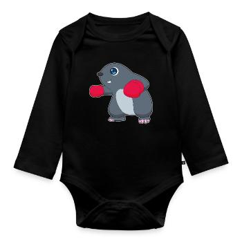 Maulwurf Boxer Boxhandschuhe Boxen - Baby Bio-Langarm-Body - Schwarz - Vorne