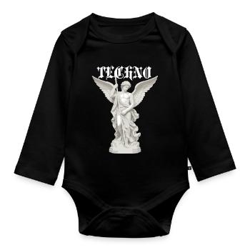 Techno-geflügelter klassischer Engel - Baby Bio-Langarm-Body - Schwarz - Vorne