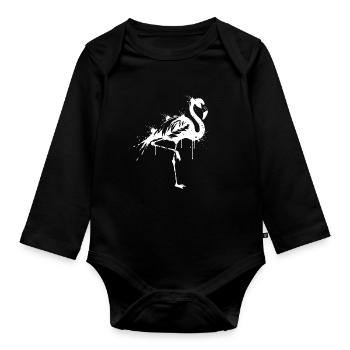 Flamingo Schwarz-Weiß-Spritzer - Baby Bio-Langarm-Body - Schwarz - Vorne