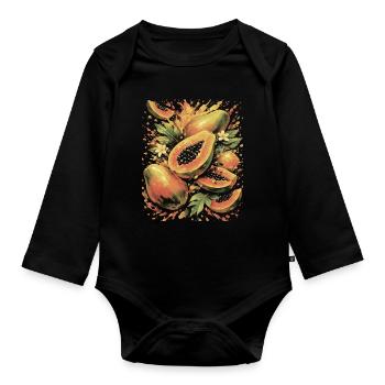 Papaya Tropic exotische Fruchtspritzkunst - Baby Bio-Langarm-Body - Schwarz - Vorne