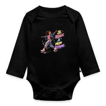 Rythme Neon en Roller - Body Bébé bio manches longues - noir - Devant