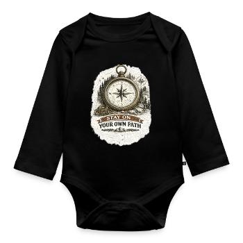 Stay On Your Own Path | Compass Design - Baby Bio-Langarm-Body - Schwarz - Vorne