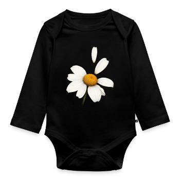 Margerite mit fliegenden Blütenblättern Design - Baby Bio-Langarm-Body - Schwarz - Vorne