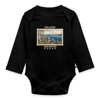 Island Akureyri Vintage Reisemarke - Baby Bio-Langarm-Body - Schwarz - Vorne