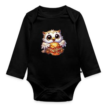Weise Schneeeule Italienisch Lasagne - Baby Bio-Langarm-Body - Schwarz - Vorne