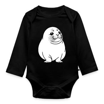 Moppelige Robbe One Line Tiermotiv - Baby Bio-Langarm-Body - Schwarz - Vorne