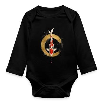 Eleganter Koi – Japanisches Zen Design - Baby Bio-Langarm-Body - Schwarz - Vorne