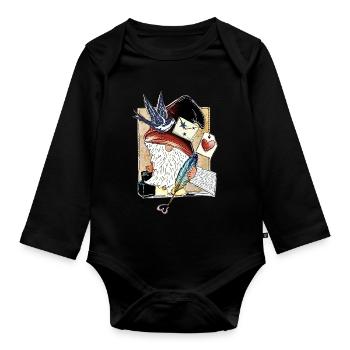 Nain de livre mignon au cœur de plume - Body Bébé bio manches longues - noir - Devant