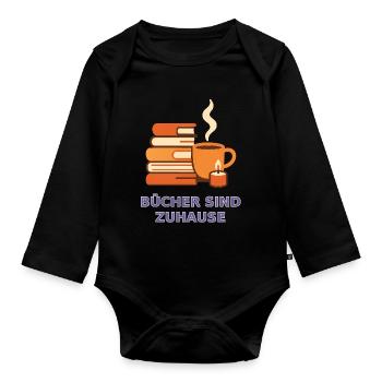 Bücher sind Zuhause Motiv - Baby Bio-Langarm-Body - Schwarz - Vorne