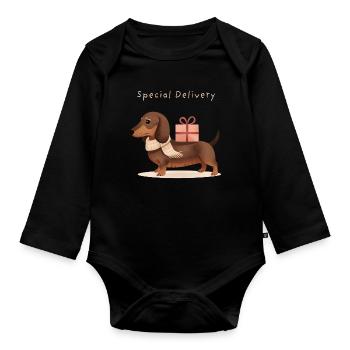 Cadeau spécial de teckel à Noël - Body Bébé bio manches longues - noir - Devant