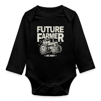 Zukünftiger Farmer Baby Tractor Vintage Dad - Baby Bio-Langarm-Body - Schwarz - Vorne