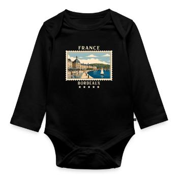 Frankreich Bordeaux Vintage Reisemarke - Baby Bio-Langarm-Body - Schwarz - Vorne