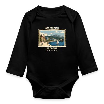 Österreich Bregenz Vintage Reisemarke - Baby Bio-Langarm-Body - Schwarz - Vorne