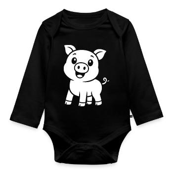 Süßes Schweinchen Silhouette Tiermotiv - Baby Bio-Langarm-Body - Schwarz - Vorne