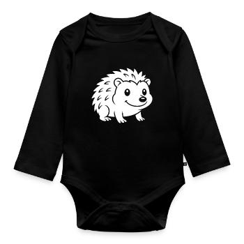 Igel Silhouette Herbst Tiermotiv - Baby Bio-Langarm-Body - Schwarz - Vorne