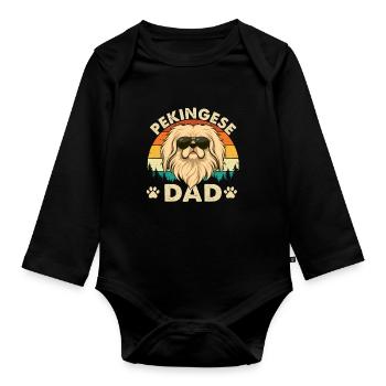 Pekingeser Vater – Pekehund Vater Besitzer Schoßlöwenhund - Baby Bio-Langarm-Body - Schwarz - Vorne