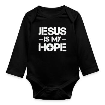 Jesus is my hope - Organic Longsleeve Baby Bodysuit - black - Front