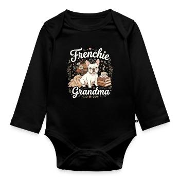 Frenchie Grandma Florale Wärme - Baby Bio-Langarm-Body - Schwarz - Vorne