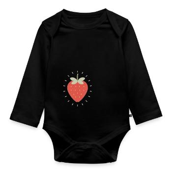 Strahlende Erdbeere Illustration - Baby Bio-Langarm-Body - Schwarz - Vorne