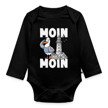 Moin Moin Norden - Maritimes Norddeutsch Design - Baby Bio-Langarm-Body - Schwarz - Vorne