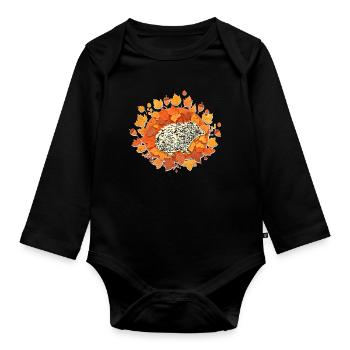 Herbstlicher Blätterigel - Baby Bio-Langarm-Body - Schwarz - Vorne