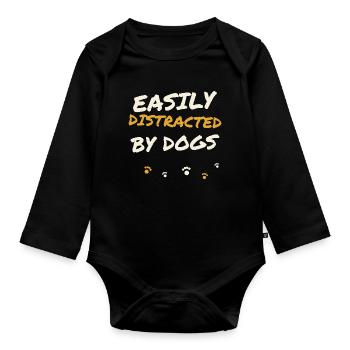 Easily Distracted By Dogs - Baby Bio-Langarm-Body - Schwarz - Vorne