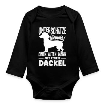 Alter Mann Mit Dackel - Baby Bio-Langarm-Body - Schwarz - Vorne