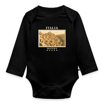 Italien Matera Vintage Reisemarke - Baby Bio-Langarm-Body - Schwarz - Vorne