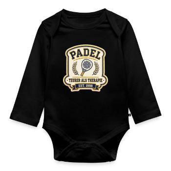 Padel Shirt Teurer Als Therapie | Padel Geschenk - Baby Bio-Langarm-Body - Schwarz - Vorne