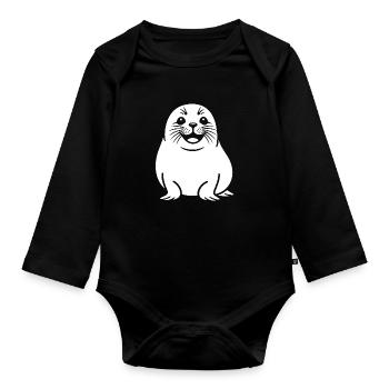 Süße Robbe Silhouette - Baby Bio-Langarm-Body - Schwarz - Vorne