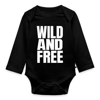 Wild And Free – Moderner Statement Typografie - Baby Bio-Langarm-Body - Schwarz - Vorne