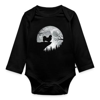 Pekinger Vollmond – Peke-Hund-Mama Papa Schoßhund - Baby Bio-Langarm-Body - Schwarz - Vorne