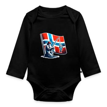 Norwegen Angler Motiv - Baby Bio-Langarm-Body - Schwarz - Vorne
