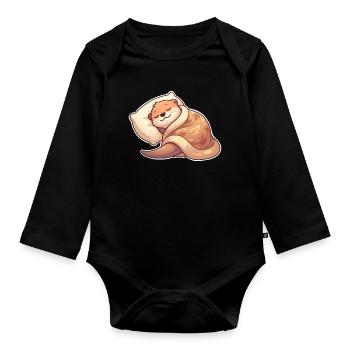Schlafender Otter - Baby Bio-Langarm-Body - Schwarz - Vorne